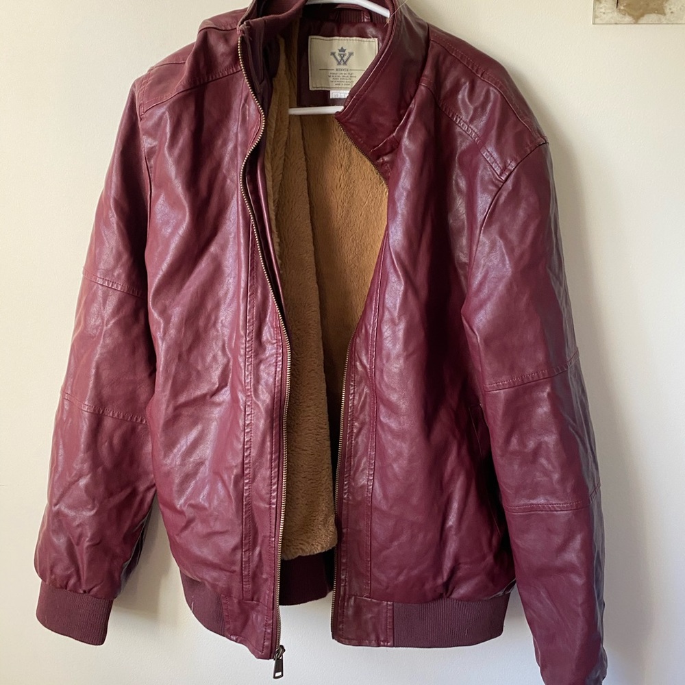 Faux Leather Burgundy Bomber Faux Fur Lined